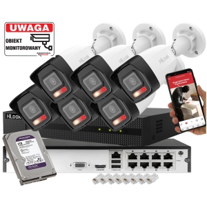 Zestaw monitoringu IP do Domu 6 zewnętrznych tubowych kamer Hikvision HiLook IPCAM-B4-30DL 4Mpx z możliwością pracy w 3 trybach doświetlenia