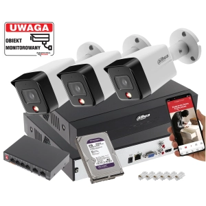 System do Monitoringu 3x kamera 6MPx Dahua IPC-HFW1639TC-A-IL-0280B-S6 Smart Dual Light Detekcja Ludzi