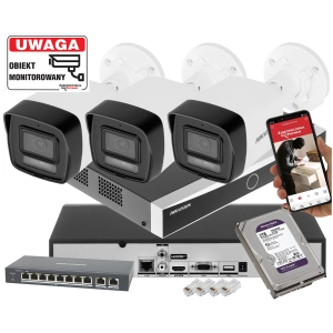 System monitoringu IP do rozbudowy Hikvision 3x DS-2CD1083G2-LIUF/SL 8Mpx Oświetlacz hybrydowy IR + LED Ulepszona Detekcja 2.0 Odstarszanie