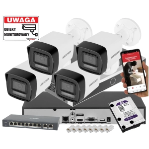 Zestaw monitoringu IP Hikvision 4x DS-2CD1083G2-LIUF/SL 8Mpx Nowy Model ze światłem hybrydowym i detekcja 2.0 Live Gurad