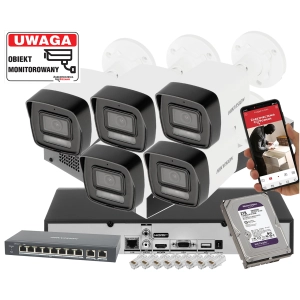 Zestaw monitoringu IP Hikvision 5x DS-2CD1063G2-LIU 6Mpx Nowy Model ze światłem hybrydowym i detekcja 2.0 Live Gurad