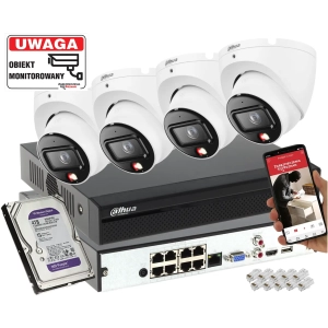 System monitoringu 4 kamery 8MPx Dahua IPC-HDW1839T-A-IL-0280B-S6 SMD człowiek + Smart Dual Light + Full-Color + 4TB