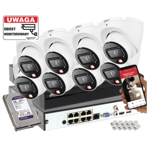 Zestaw monitoringu Domu 8x kamera IP 8MPx Dahua IPC-HDW1839T-A-IL-0280B-S6 SMD człowiek + Smart Dual Light + Full-Color