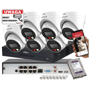 Mocny zestaw monitoringu dużego Domu 8 kopułowcyh kamer IP Dahua IPC-HDW1439V-A-IL 4MPx z Podwójnym Oświetlaczem i Detekcja ludzi