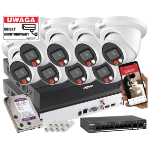 Profesjonalny zestaw do monitoringu firmy IP Dahua 8x IPC-HDW2849TM-S-IL-0280B 8MPx Wykrywanie dźwięku, Podwójny oświetlacz, Analityka
