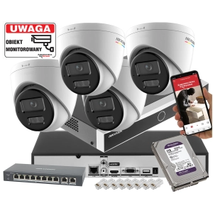 Zestaw kamer kopułowych IP Hikvision 4x DS-2CD1367G3-LIUF/SL 6Mpx ColorVu, Smart Hybrid Light, Detekcja ruchu MD 3.0, Aktywne Odstraszanie PoE