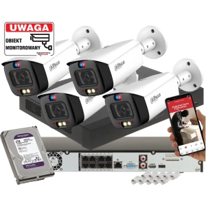 Zestaw monitoringu TIOC DAHUA 4 kamery IPC-HFW3549T1-AS-PV-0280B-S5 5Mpx Aktywne odstraszanie Full-Color Analityka SMD+ 2TB