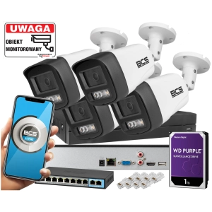 Mocny zestaw 4 kamer IP BCS-L-TIP14FSR3L3 4MPx Dualny oświetlacz LED + IR Skylight,  Aplikacja Mikrofon PoE