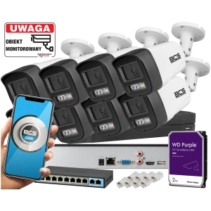 Zestaw monitoringu IP domu BCS 8 IP BCS-L-TIP14FSR3L3 4MPx Dualny oświetlacz LED + IR Skylight,  Aplikacja Mikrofon PoE