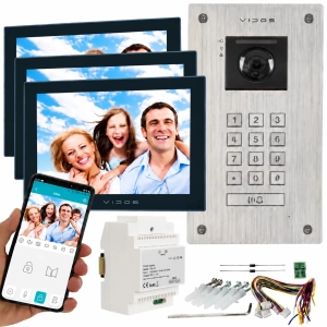 Wideodomofon 2 żyłowy Vidos 2IP na 3 monitory M205B-X + S204 Android Podczerwień MicroSD