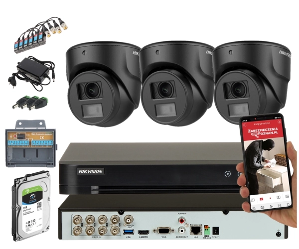 Zestaw monitoringu 3 kamery czarne Hikvision DS-2CE70D0T-ITMF(2.8MM) 2.8 mm TurboHD