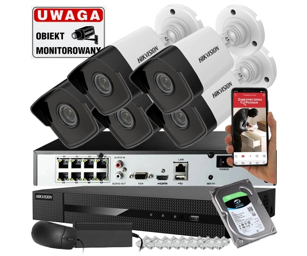 Zestaw monitoringu 5 kamer IP Hikvision IPCAM-B4 4MPx POE