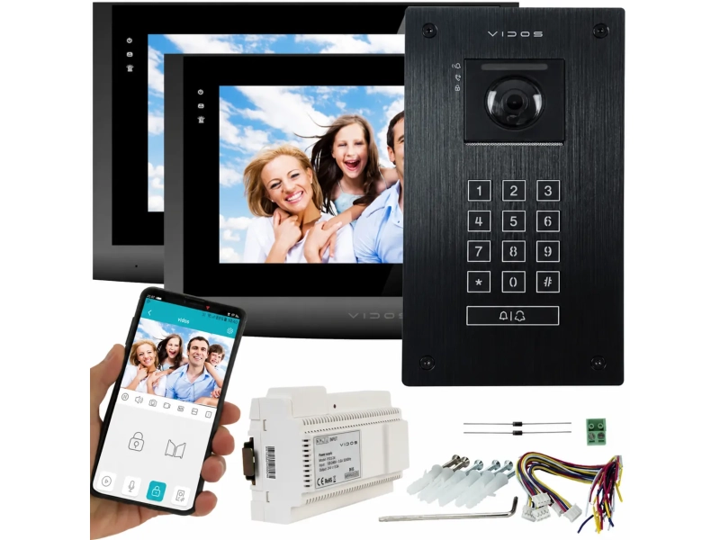 Wideodomofon 2IP 2 żyłowy na 2 monitory WiFi Vidos M200B-X + S204B Android Podczerwień MicroSD