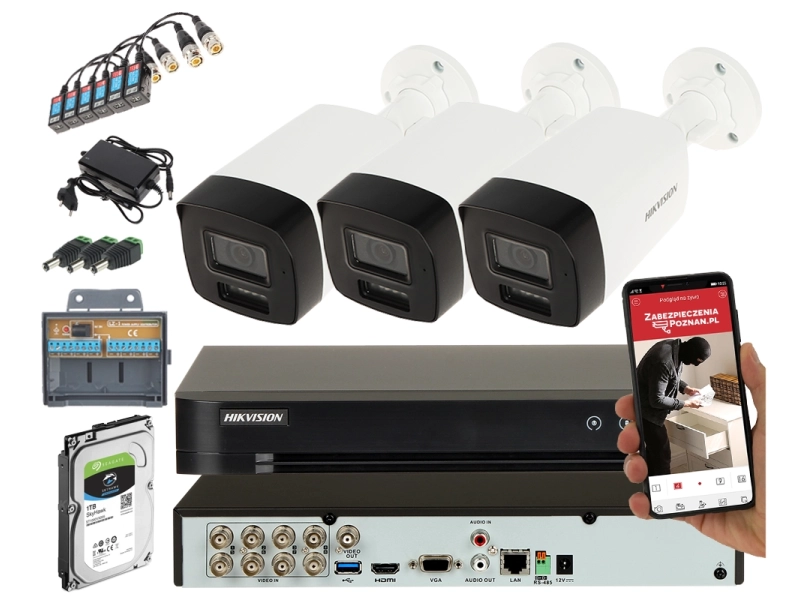 Monitoring domu na zewnątrz 3 kamery Hikvision DS-2CE17K0T-LFS 2.8 mm 5 MPx Smart Hybrid Light Acusense