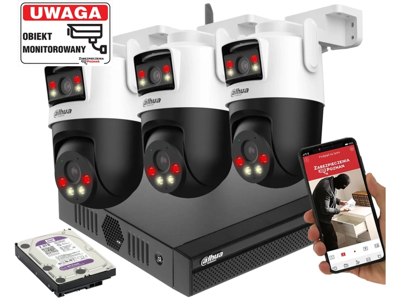 Monitoring podwórka 3 kamery WiFi Dahua 5MPx P5D-5F-PV-0280B/0600B Picoo Dual D1 Inteligentne śledzenie AI Smart Dual Illumination Alarm