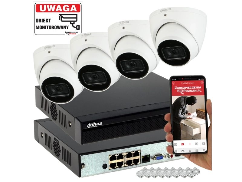 Zestaw monitoringu 4 kamery IP Dahua IPC-HDW3841EM-S-0280B-S2 8MPX WizSense AI SSA MicroSD Mikrofon