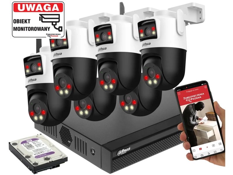 Zestaw do monitoringu WiFi 6 kamer Dahua 5MPx P5D-5F-PV-0280B/0600B Picoo Dual D1 Inteligentne śledzenie AI Smart Dual Illumination Alarm