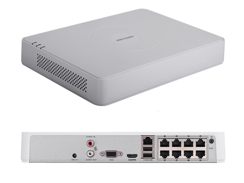 Rejestrator IP 8 kanałowy z wbudowanym PoE HIKVISION DS-7108NI-E1/8P na dysk do 6TB