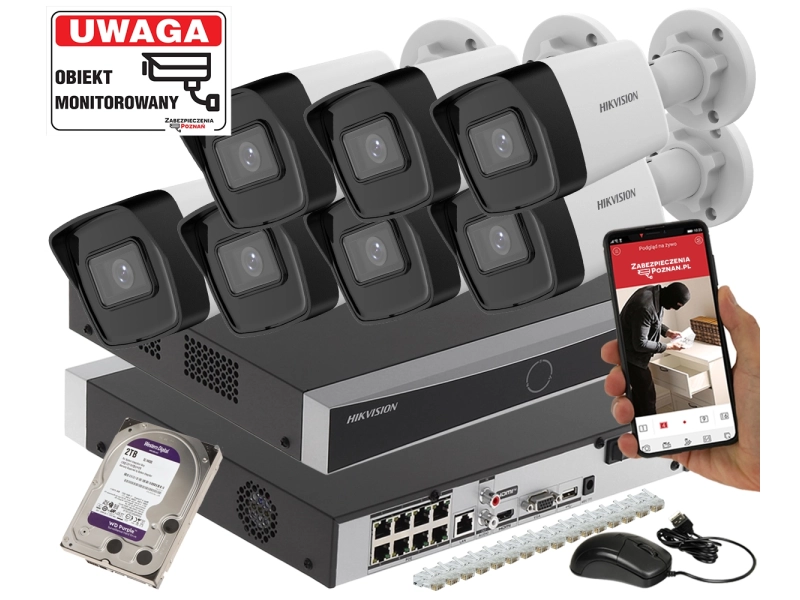 Monitoring domu 7x kamera IP HIKVISION DS-2CD1043G2-I 4MP Rejestrator DS-7608NXI-K1/8P Inteligentna detekcja POE 2TB