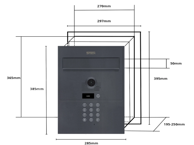 Wideodomofonem z grafitową skrzynką na listy 5tech 82218G Virgo Plus 10