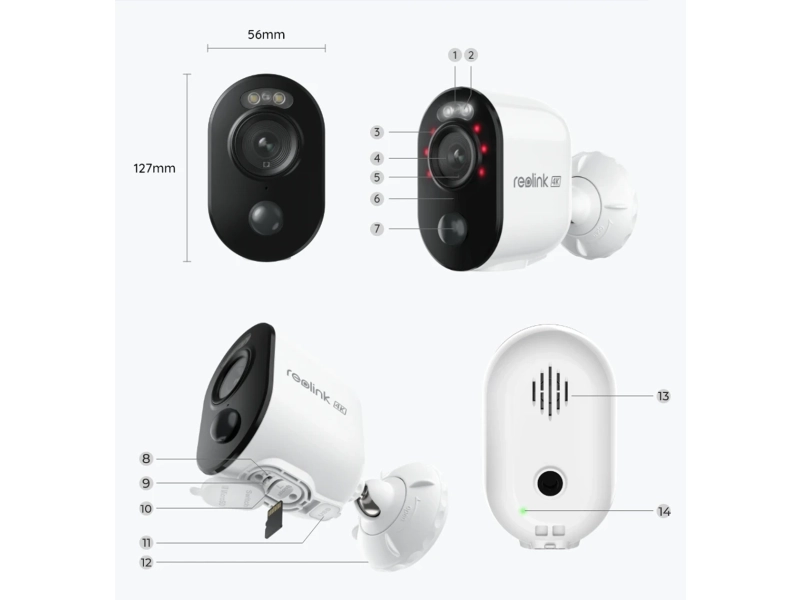 Kamera akumulatorowa Reolink Argus Series B350 WiFi 8MPx microSD Kąt 125°