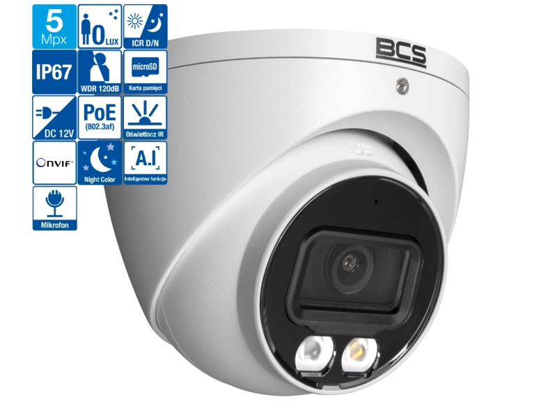 Kamera IP BCS-L-EIP15FCR3L3-AI1 5MPx NightColor 24h/7 Analityka IR30 MicroSD