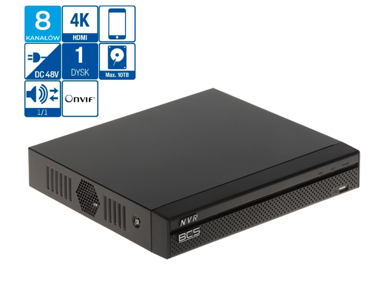 Rejestrator IP 8 kanałowy POE BCS-L-NVR0801-4KE-8P SERIA BCS LINE Analityka 8 kamer IP do 8MPx