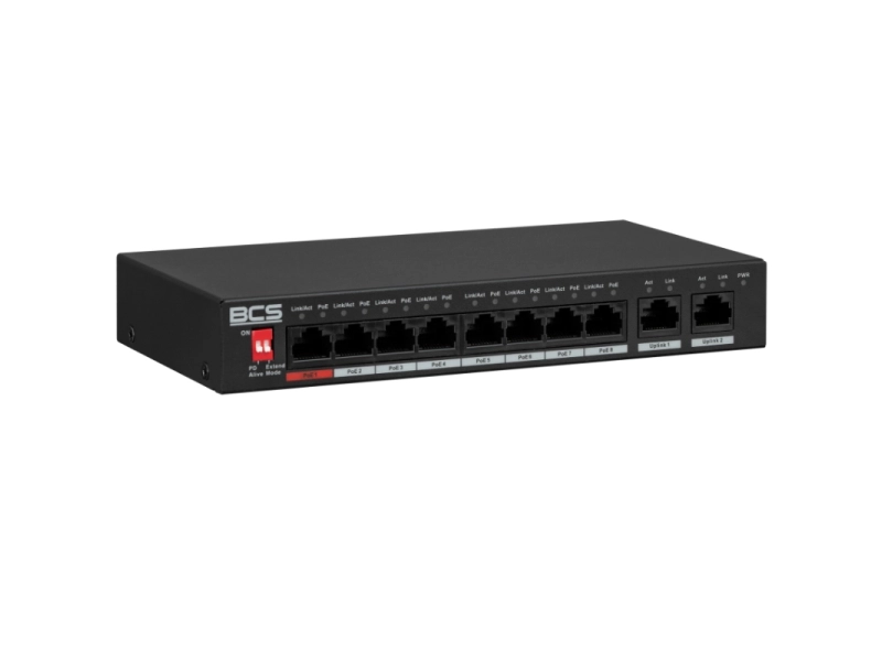 Switch 8 portowy PoE BCS-L-SP0802G(2) 8 x PoE 100Mb/s 2 x Uplink Gigabit