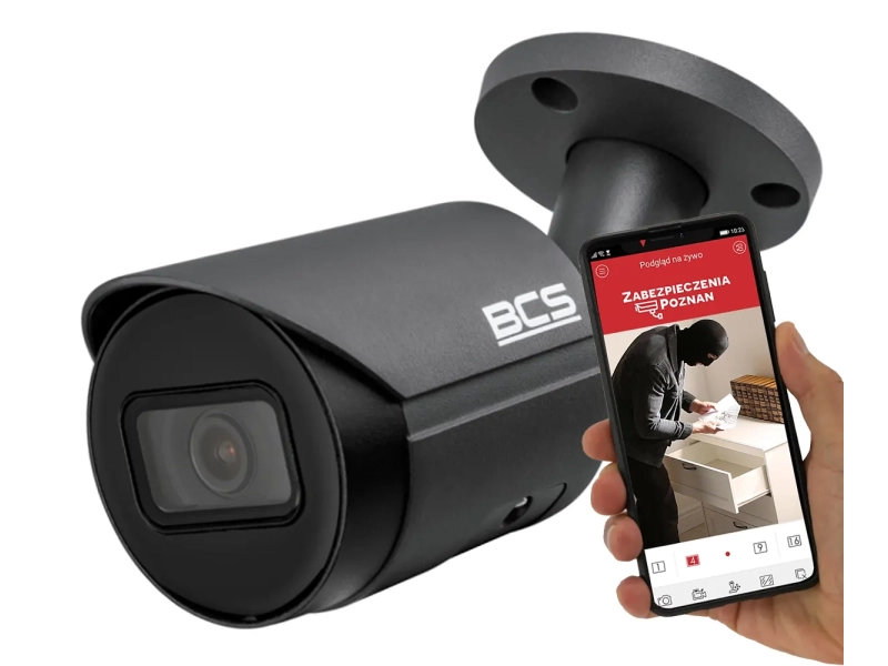 Grafitowa Kamera IP BCS 5MPx do domu BCS-L-TIP15FSR3-Ai1-G(2) Funkcje inteligentne Aplikacja Mikrofon MicroSD