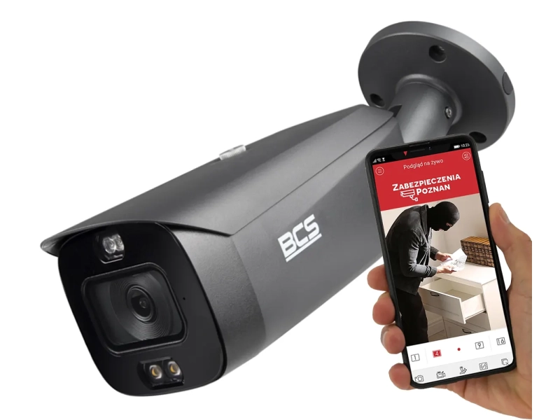 Kamera grafitowa IP BCS-L-TIP58FCR3L3-Ai1-G(2) 8MPx NightColor Odstraszanie Oświetlacz 30m MicroSD RTMP