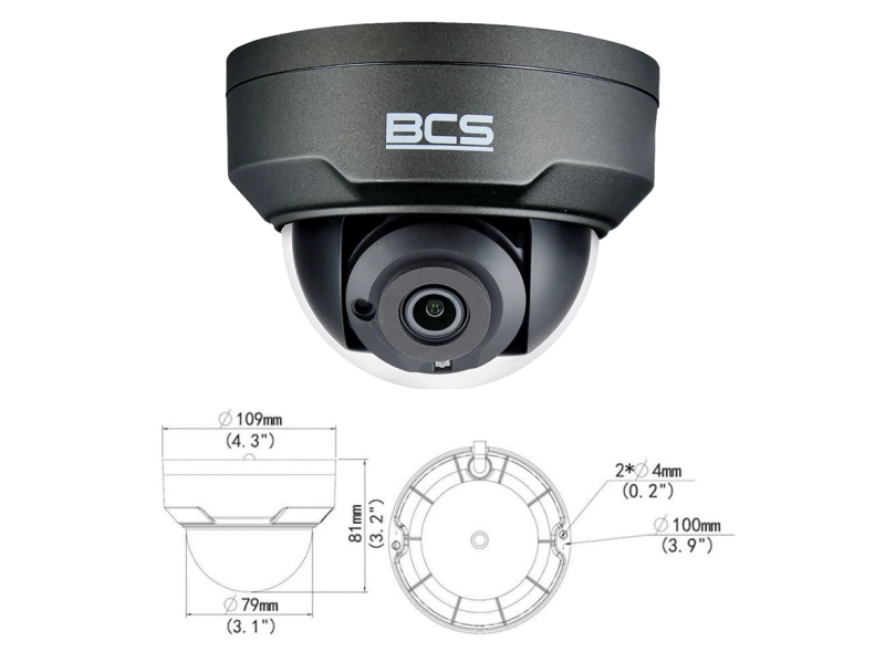 Grafitowa kamera IP BCS-P-215RWSA-G 5MPx Funkcje AI IR30 WDR120 microSD PoE