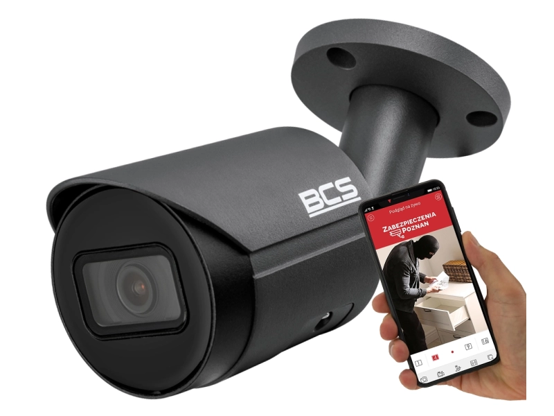 Grafitowa kamera do domu BCS-TIP3501IR-E-G-V 5Mpx Analiza Aplikacja IR30 WDR PoE