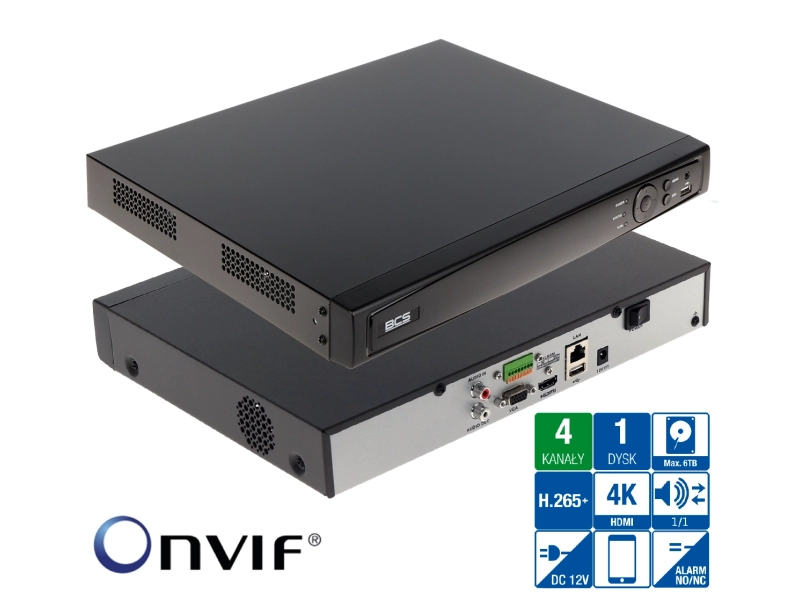 Rejestrator 4 kanałowy BCS VIEW BCS-V-NVR0401-4KE na 4 kamery IP do 8MPx