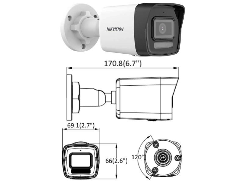 System monitoringu 6 kamer IP Hikvision DS-2CD1043G2-LIU 4Mpx Nowy Model ze światłem hybrydowym i detekcja 2.0