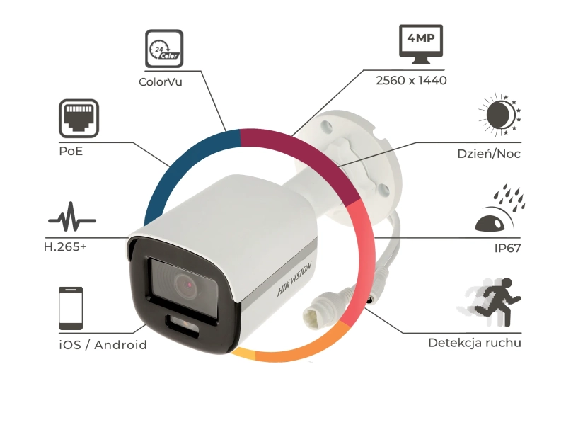 Kamera IP Hikvision DS-2CD1047G0-L 4Mpx ColorVu Android iOS PoE