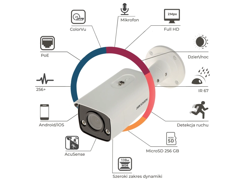 Kamera IP Hikvision DS-2CD2T87G2-L 8Mpx ColorVu Acusense Android iOS PoE MicroSD