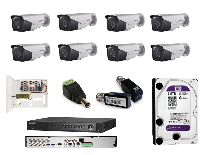 DS-2CE16H1T-IT3Z analogowy zestaw na 8 kamer tubowych Hikvision 2,8-12mm, IR 40m, 5Mpx. Niezbędny w dozorze fabryk, hurtowni, galerii i sklepów.