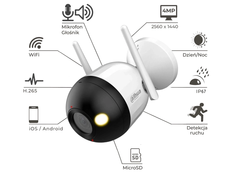 Kamera tubowa IP WiFi Dahua F4C-PV 4Mpx, Smart Dual Light, Smart Detekcja, Mikrofon