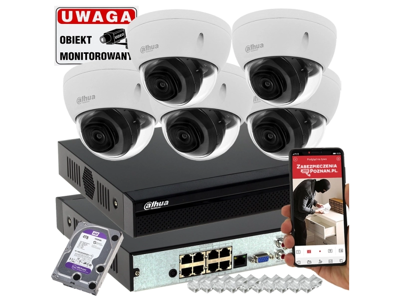 Zestaw monitoringu firmy 5 kamer Dahua IPC-HDBW2831E-S-0280B-S2 8MPx Analiza IVS Starlight