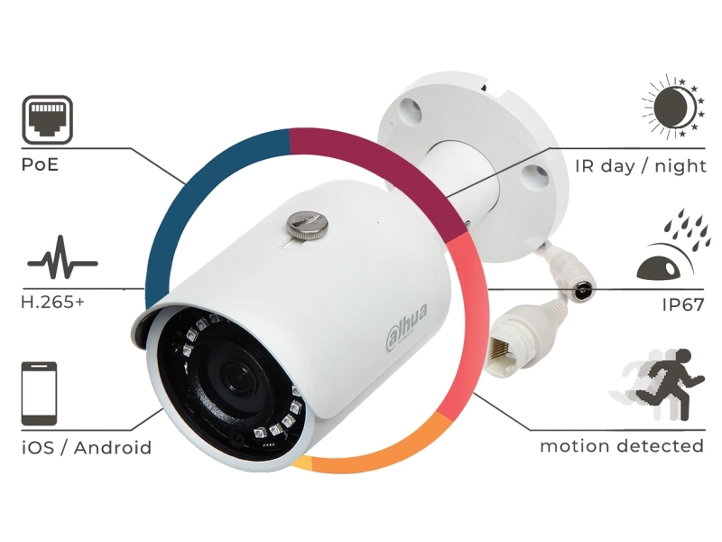 Zestaw monitoringu na 4 kamery z możliwością rozbudowy do 8 kamer IP Dahua IPC-HFW1431S-0280B-S4 4Mpx POE