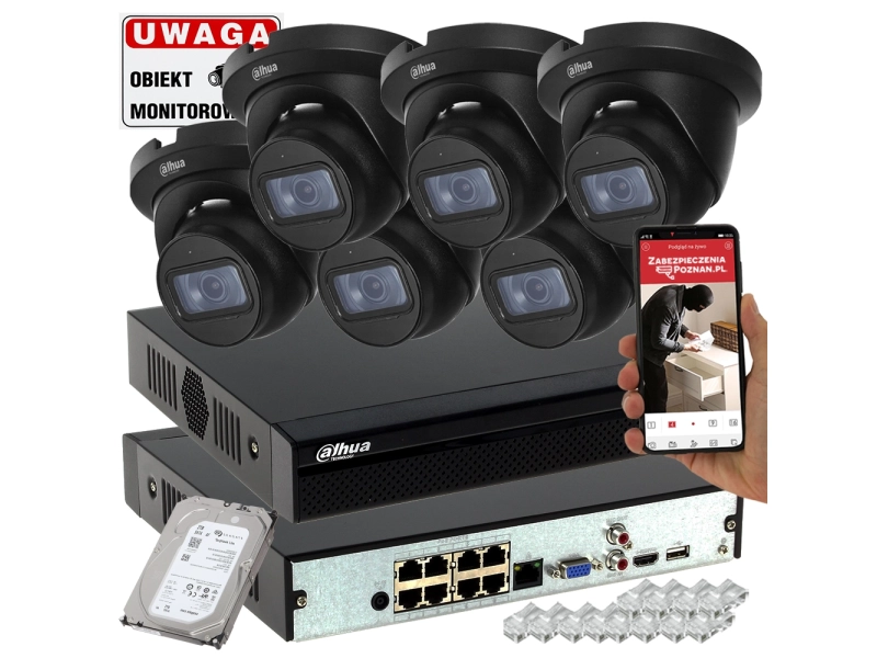 Monitoring zestaw 6 kamer Dahua IPC-HDW2231TM-AS-0280B-S2-BLACK Starlight Analiza IVS IR30 Mikrofon PoE