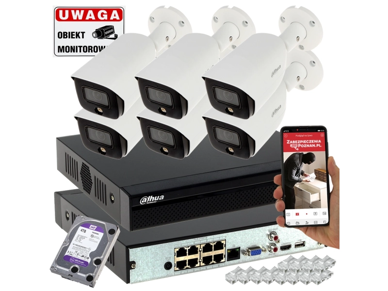 Monitoring firmy 6x kamera 5MPx Dahua IPC-HFW3549E-AS-LED-0280B FullColor Analityka Mikrofon PoE