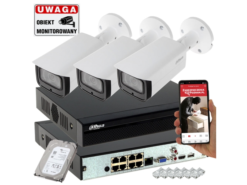 3 kamery z rejestratorem Dahua 8MPx IPC-HFW4831T-ASE-0280B Analiza IVS
