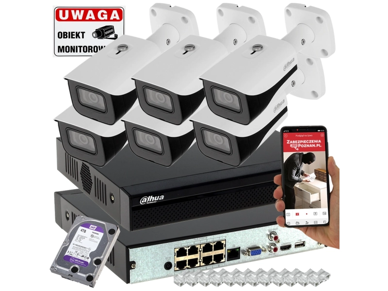 Zestaw do monitoringu firmy 6 kamer Dahua 5MPx IPC-HFW5541E-SE-0280B liczenie ludzi, rozpoznawanie twarzy
