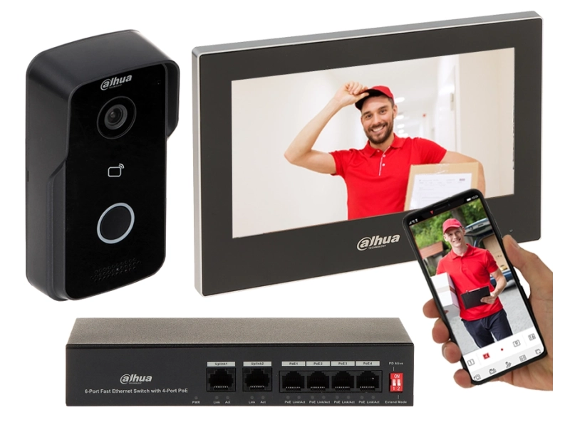 Wideodomofon IP z aplikacją na telefon DAHUA KTP03 Switch PoE