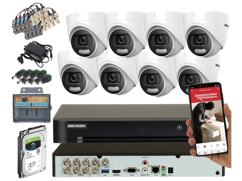 Monitoring na 8 kamer Hikvision DS-2CE72DFT-F(3.6MM) 2 MPx TurboHD Acusense ColorVu