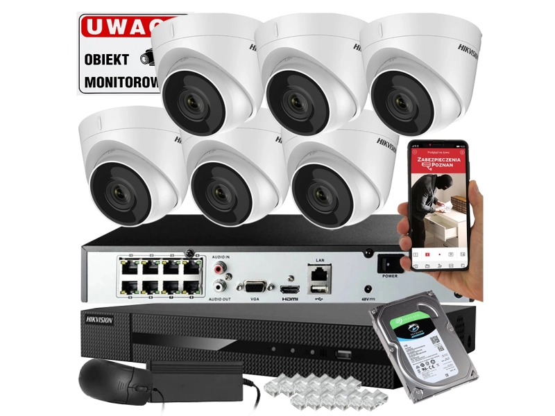 Monitoring na telefon zestaw 6 kamer IP Hikvision IPCAM-T4 4MPx POE