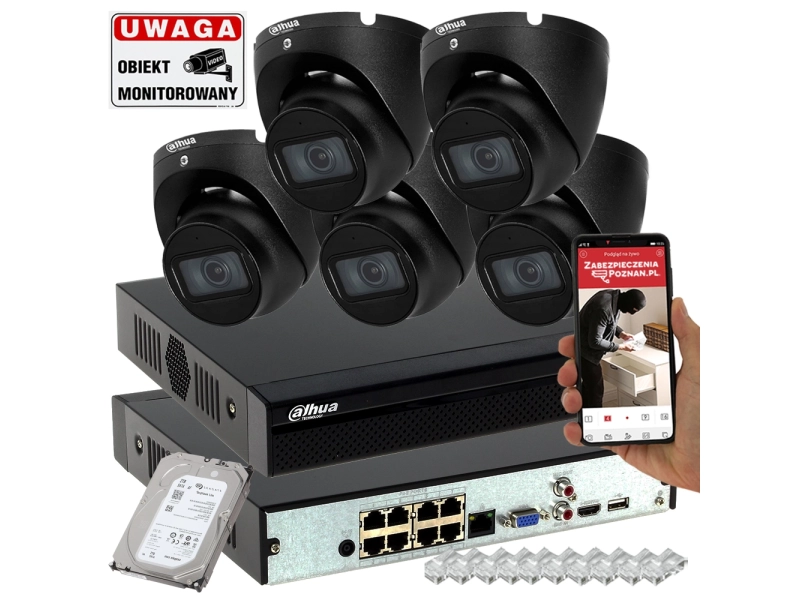 System monitoringu do domu i firmy Dahua IPC-HDW1530T-0280B-S6-BLACK 5MPx IR30 Mikrofon PoE