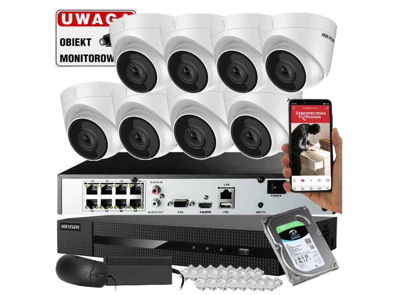 Zestaw monitoringu 8 kamer IP Hikvision IPCAM-T4 4MPx POE