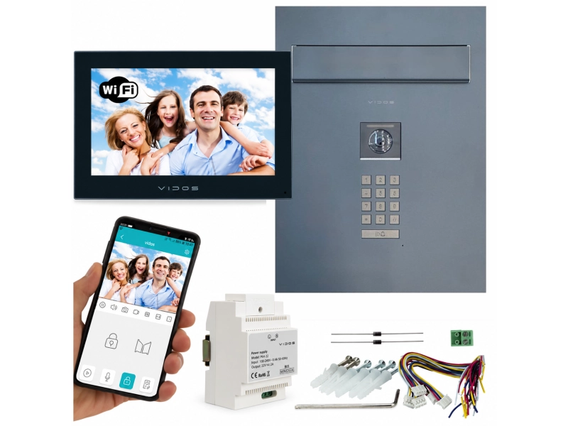 Skrzynka pocztowa z wideodomofonem Vidos 2IP monitor dotykowy WiFi M205B-X + S204B-SKM Podczerwień MicroSD
